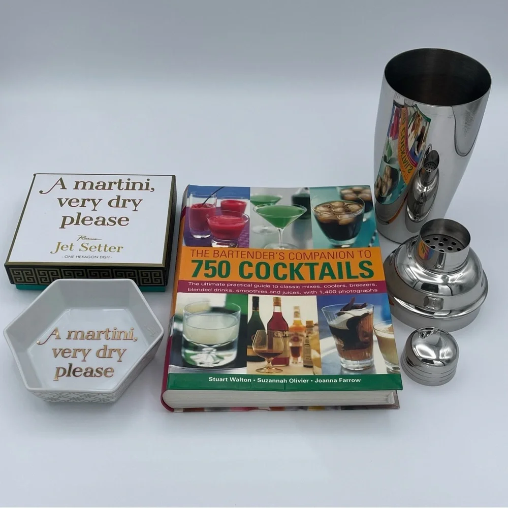 Cocktail Gift Set Includes Recipe Book, Stainless Shaker,‎ Rosanna Martini Dish